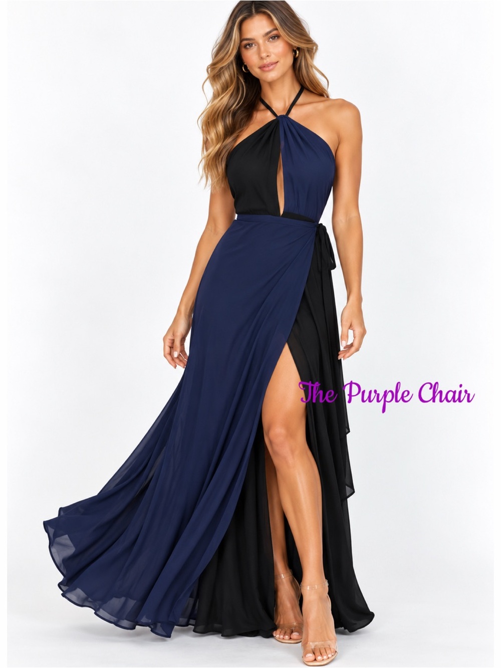 REFORMATION Navy/Black Estella Maxi Wrap Dress 8
